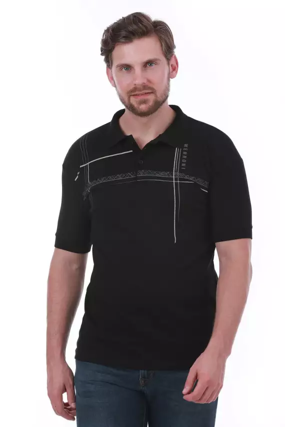 Erkek Slim Fit Polo Yaka Omuz Baskı Detaylı T-Shirt - 2