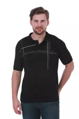 Erkek Slim Fit Polo Yaka Omuz Baskı Detaylı T-Shirt - 1