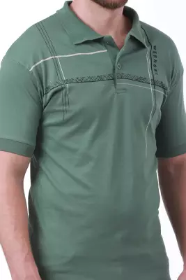 Erkek Slim Fit Polo Yaka Omuz Baskı Detaylı T-Shirt - 8