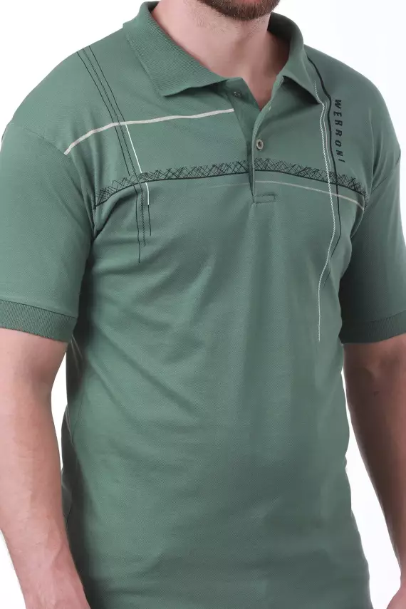 Erkek Slim Fit Polo Yaka Omuz Baskı Detaylı T-Shirt - 8