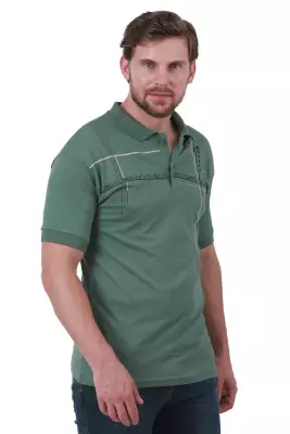 Erkek Slim Fit Polo Yaka Omuz Baskı Detaylı T-Shirt - 6