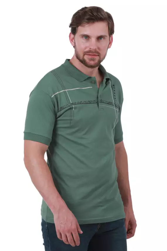 Erkek Slim Fit Polo Yaka Omuz Baskı Detaylı T-Shirt - 6
