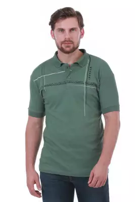 Erkek Slim Fit Polo Yaka Omuz Baskı Detaylı T-Shirt - 5