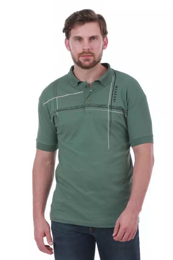 Erkek Slim Fit Polo Yaka Omuz Baskı Detaylı T-Shirt - 5