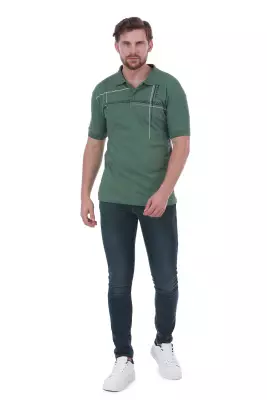 Erkek Slim Fit Polo Yaka Omuz Baskı Detaylı T-Shirt - 9