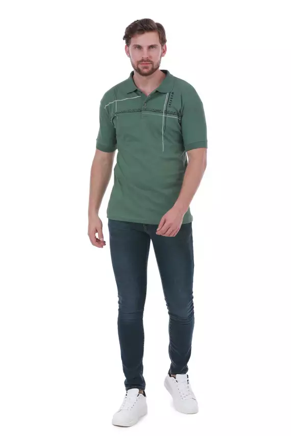Erkek Slim Fit Polo Yaka Omuz Baskı Detaylı T-Shirt - 9