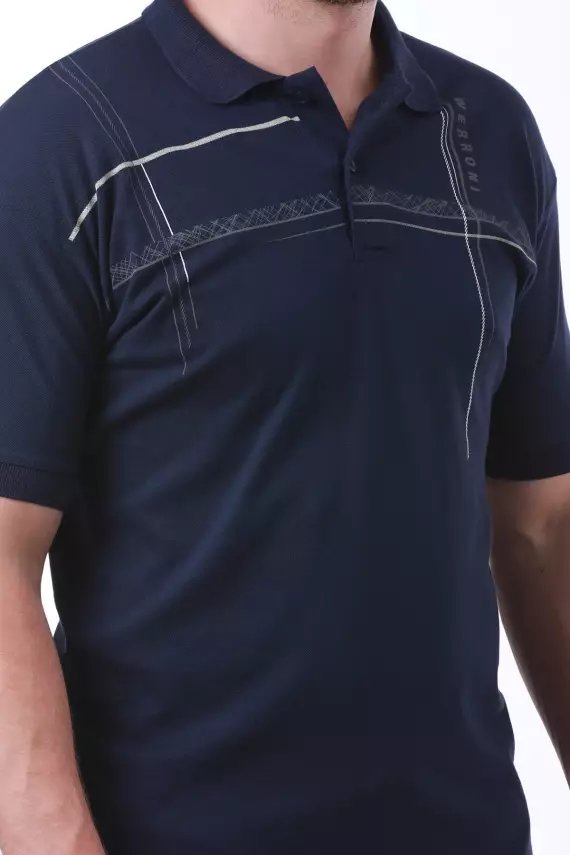 Erkek Slim Fit Polo Yaka Omuz Baskı Detaylı T-Shirt - 13