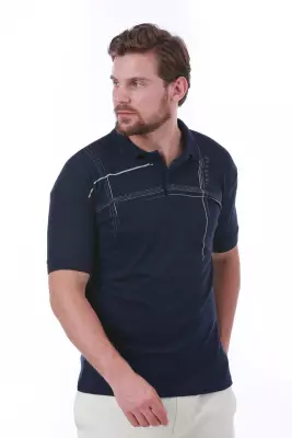 Erkek Slim Fit Polo Yaka Omuz Baskı Detaylı T-Shirt - 12