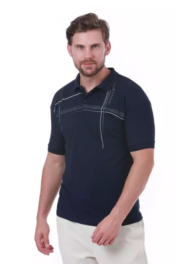 Erkek Slim Fit Polo Yaka Omuz Baskı Detaylı T-Shirt - 11