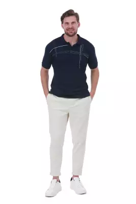 Erkek Slim Fit Polo Yaka Omuz Baskı Detaylı T-Shirt - 14