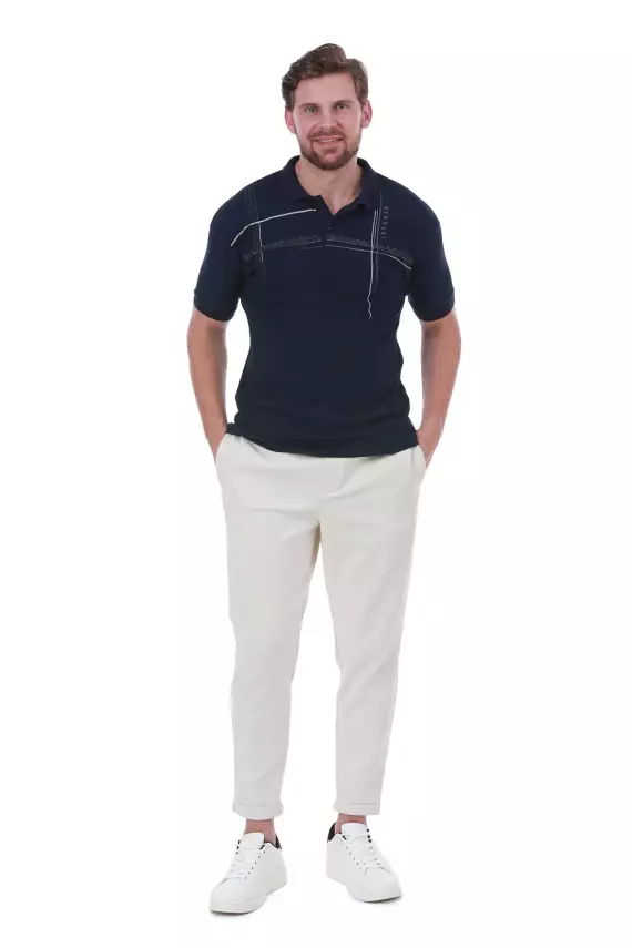 Erkek Slim Fit Polo Yaka Omuz Baskı Detaylı T-Shirt - 14