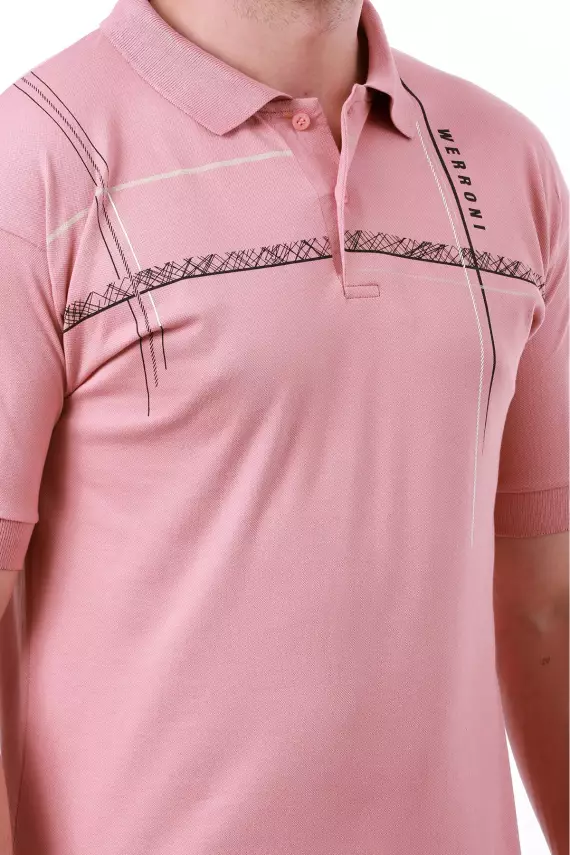 Erkek Slim Fit Polo Yaka Omuz Baskı Detaylı T-Shirt - 17