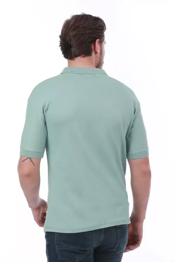 Erkek Slim Fit Polo Yaka Omuz Baskı Detaylı T-Shirt - 21