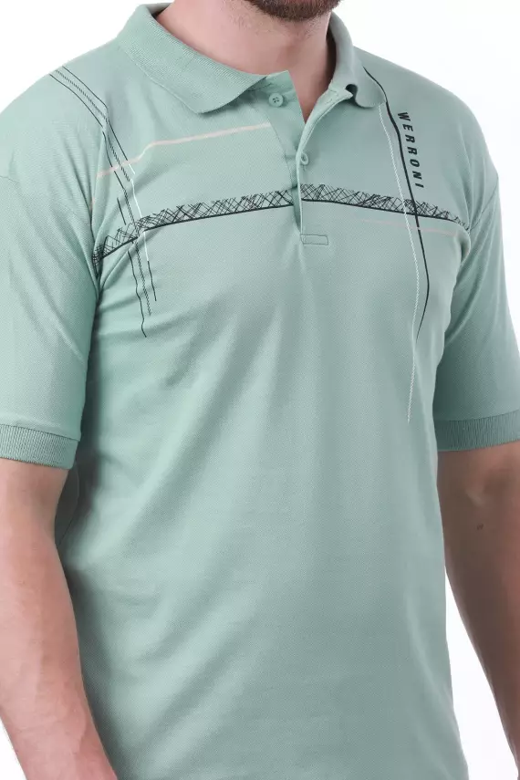 Erkek Slim Fit Polo Yaka Omuz Baskı Detaylı T-Shirt - 22