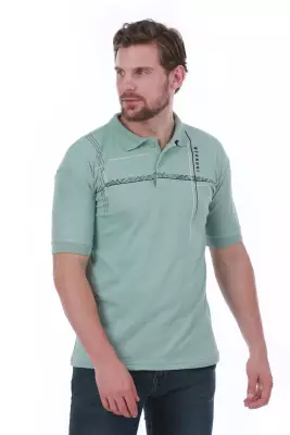 Erkek Slim Fit Polo Yaka Omuz Baskı Detaylı T-Shirt - 19