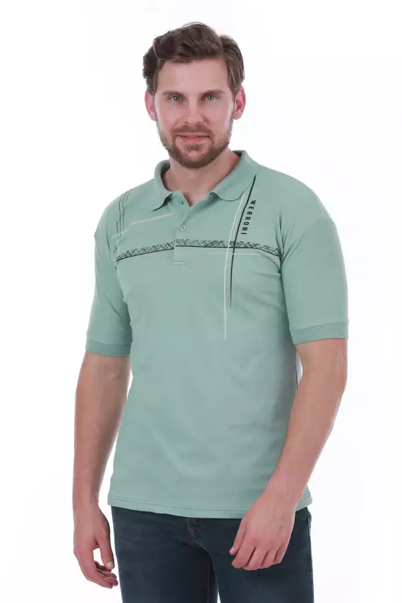Erkek Slim Fit Polo Yaka Omuz Baskı Detaylı T-Shirt - 20