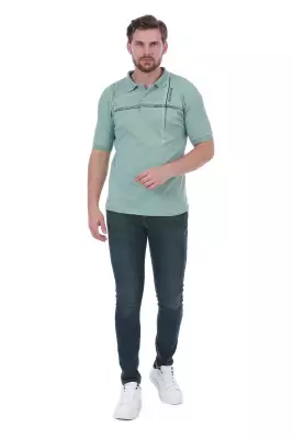 Erkek Slim Fit Polo Yaka Omuz Baskı Detaylı T-Shirt - 23