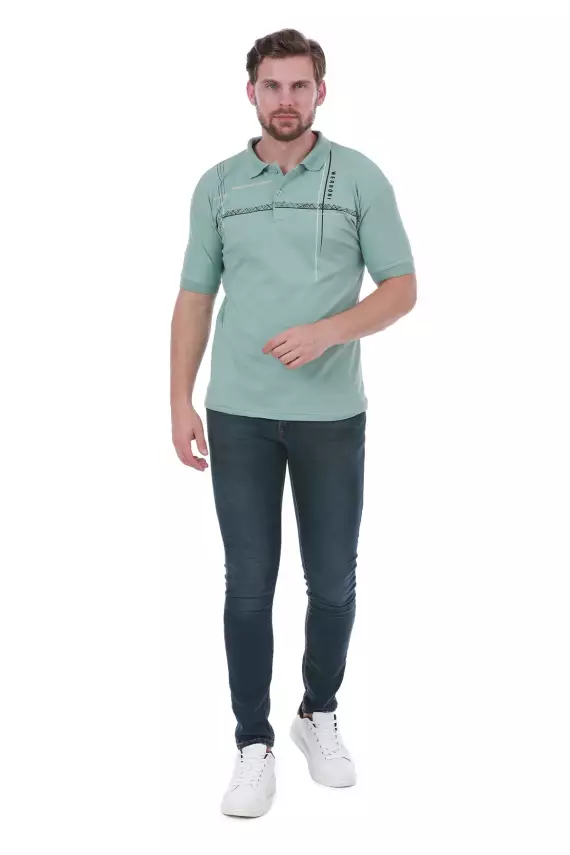 Erkek Slim Fit Polo Yaka Omuz Baskı Detaylı T-Shirt - 23