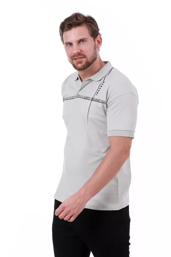Erkek Slim Fit Polo Yaka Omuz Baskı Detaylı T-Shirt - 26