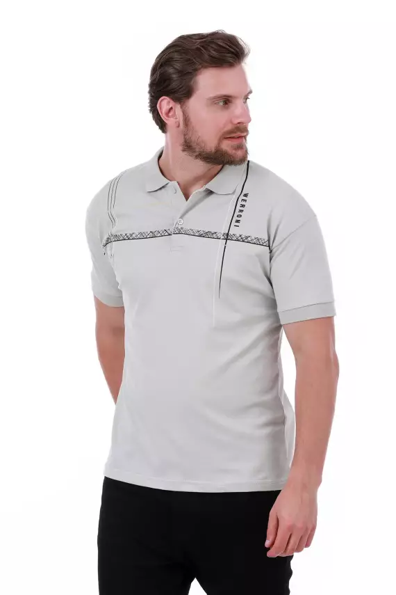 Erkek Slim Fit Polo Yaka Omuz Baskı Detaylı T-Shirt - 25