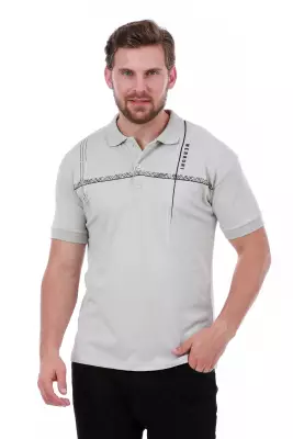 Erkek Slim Fit Polo Yaka Omuz Baskı Detaylı T-Shirt - 24