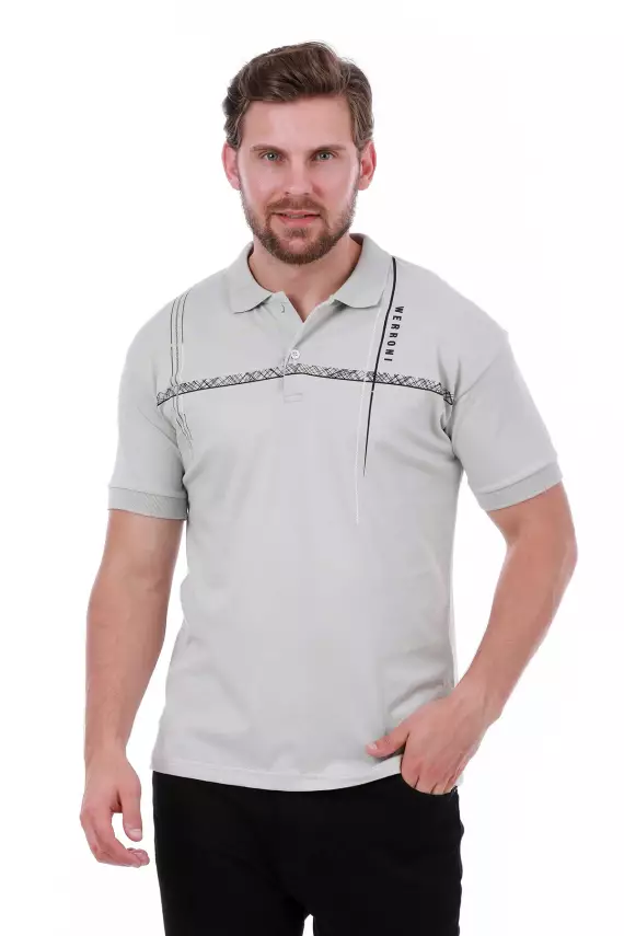 Erkek Slim Fit Polo Yaka Omuz Baskı Detaylı T-Shirt - 24