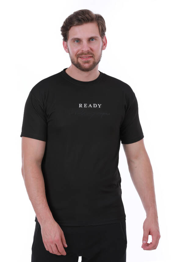 Erkek Slim Fit Ready Baskılı Siyah Renk T-shirt - 2