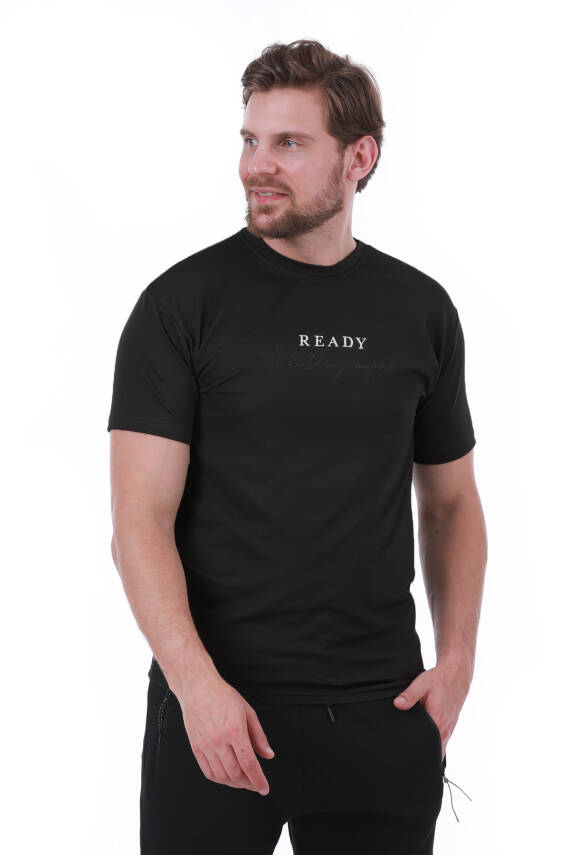 Erkek Slim Fit Ready Baskılı Siyah Renk T-shirt - 4