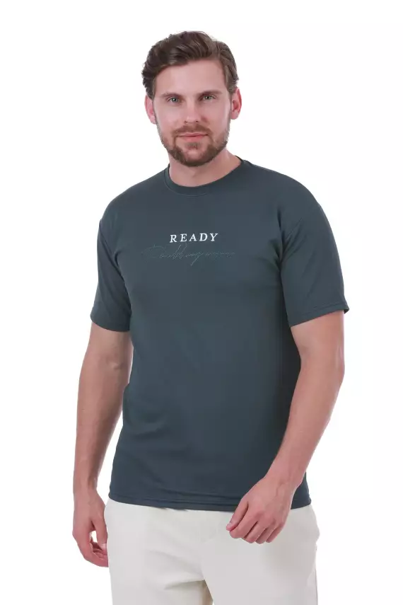 Erkek Slim Fit Ready Baskılı Siyah Renk T-shirt - 19