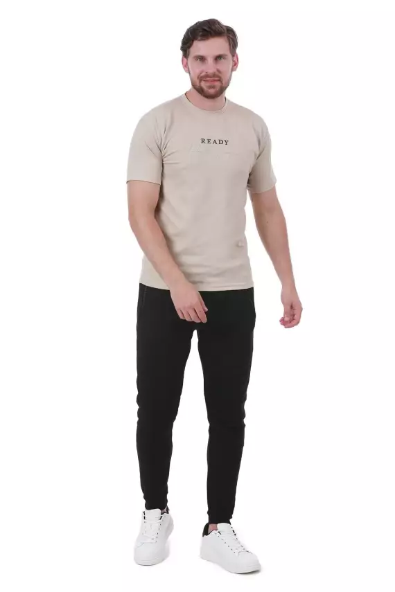 Erkek Slim Fit Ready Baskılı Siyah Renk T-shirt - 32