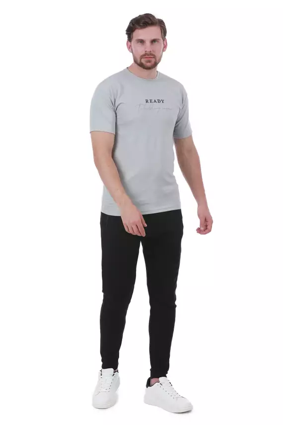 Erkek Slim Fit Ready Baskılı Siyah Renk T-shirt - 38