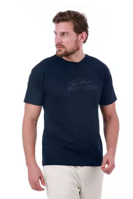 Erkek Slim Fit Touch Sensitive Baskılı Lacivert Renk T-shirt - 37