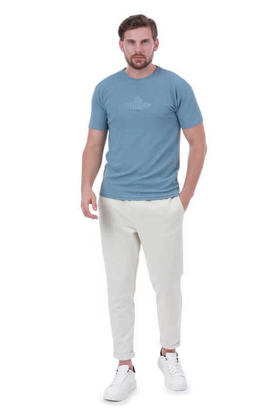 Erkek Slim Fit Trend Setter Baskılı Mavi Renk T-shirt - 36