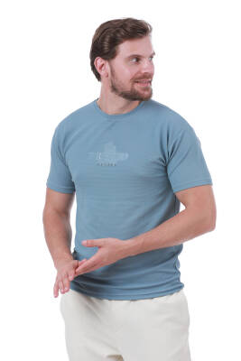 Erkek Slim Fit Trend Setter Baskılı Mavi Renk T-shirt - 34