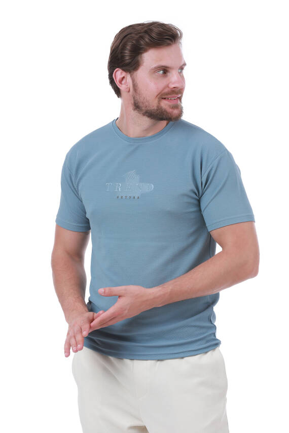 Erkek Slim Fit Trend Setter Baskılı Mavi Renk T-shirt - 34