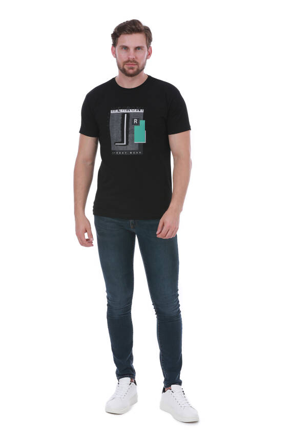 Erkek Slim Fit Wrn Baskılı Siyah Renk T-shirt - 14