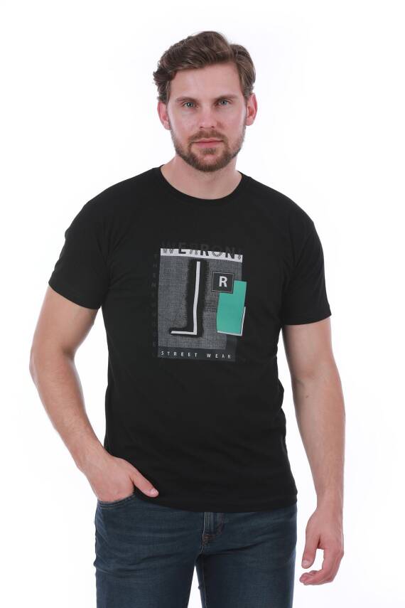 Erkek Slim Fit Wrn Baskılı Siyah Renk T-shirt - 11